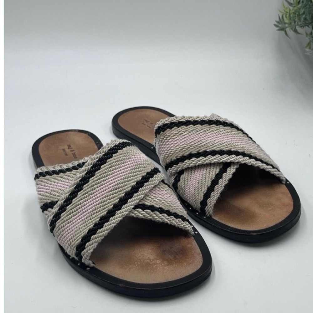 Rag & Bone Keaton‎ Pink Cream Black Woven Crisscross Slide Sandals Sz 40/10
